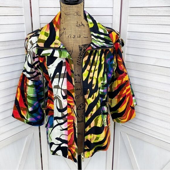 Just B Rainbow Tiger Stripe Flared 3/4 Sleeve Jacket Medium - Picture 5 of 13